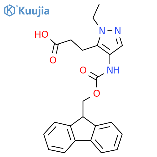 3-[1-ethyl-4-({[(9H-fluoren-9-yl)methoxy]carbonyl}amino)-1H-pyrazol-5-yl]propanoic acid structure