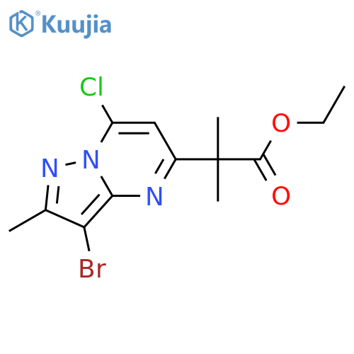 ethyl 2-(3-bromo-7-chloro-2-methyl-pyrazolo[1,5-a]pyrimidin-5-yl)-2-methyl-propanoate structure