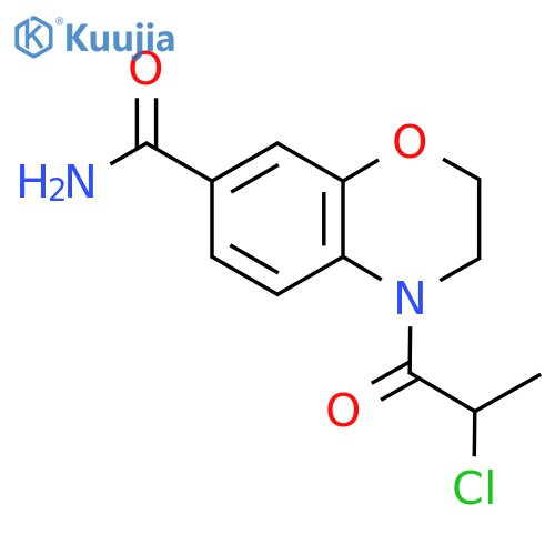 4-(2-chloropropanoyl)-3,4-dihydro-2H-1,4-benzoxazine-7-carboxamide structure