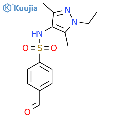 N-(1-ethyl-3,5-dimethyl-1H-pyrazol-4-yl)-4-formylbenzene-1-sulfonamide structure