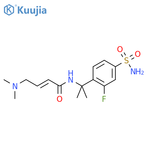 (2E)-4-(dimethylamino)-N-[2-(2-fluoro-4-sulfamoylphenyl)propan-2-yl]but-2-enamide structure