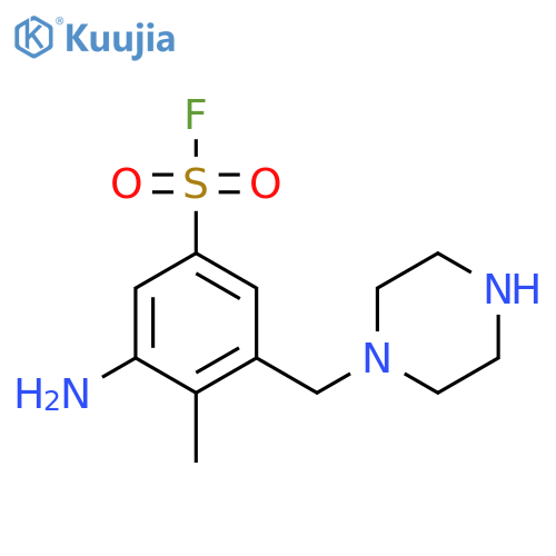 3-amino-4-methyl-5-(piperazin-1-yl)methylbenzene-1-sulfonyl fluoride structure