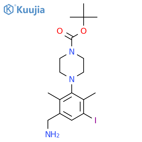tert-butyl 4-3-(aminomethyl)-5-iodo-2,6-dimethylphenylpiperazine-1-carboxylate structure