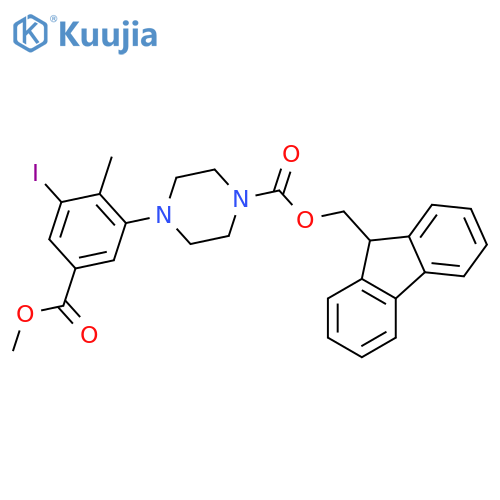 (9H-fluoren-9-yl)methyl 4-3-iodo-5-(methoxycarbonyl)-2-methylphenylpiperazine-1-carboxylate structure