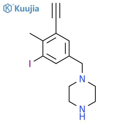 1-(3-ethynyl-5-iodo-4-methylphenyl)methylpiperazine structure