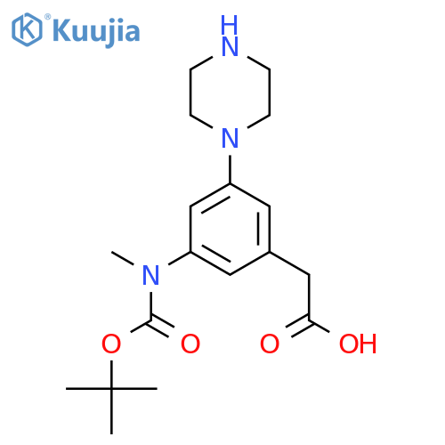 2-(3-{[(Tert-butoxy)carbonyl](methyl)amino}-5-(piperazin-1-yl)phenyl)acetic acid structure
