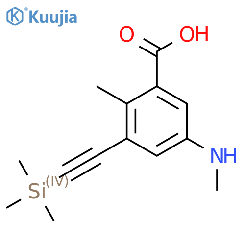 2-methyl-5-(methylamino)-3-2-(trimethylsilyl)ethynylbenzoic acid structure