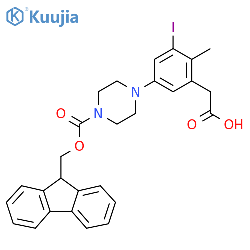2-5-(4-{(9H-fluoren-9-yl)methoxycarbonyl}piperazin-1-yl)-3-iodo-2-methylphenylacetic acid structure