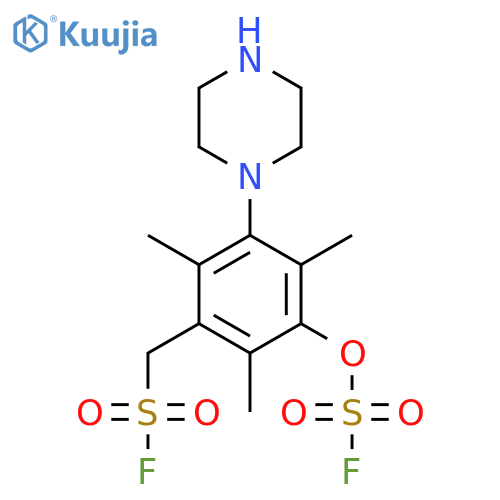 {3-[(Fluorosulfonyl)oxy]-2,4,6-trimethyl-5-(piperazin-1-yl)phenyl}methanesulfonyl fluoride structure