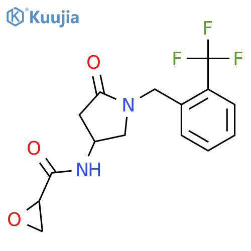 N-(5-oxo-1-{[2-(trifluoromethyl)phenyl]methyl}pyrrolidin-3-yl)oxirane-2-carboxamide structure