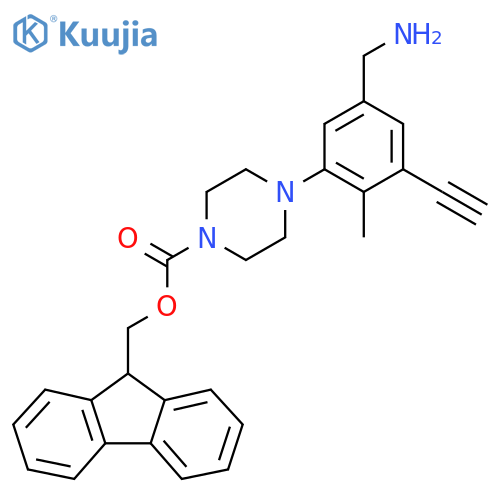 (9H-fluoren-9-yl)methyl 4-5-(aminomethyl)-3-ethynyl-2-methylphenylpiperazine-1-carboxylate structure