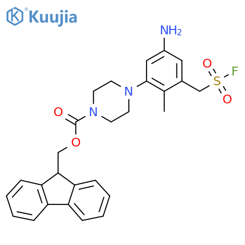 (9H-fluoren-9-yl)methyl 4-{5-amino-3-(fluorosulfonyl)methyl-2-methylphenyl}piperazine-1-carboxylate structure