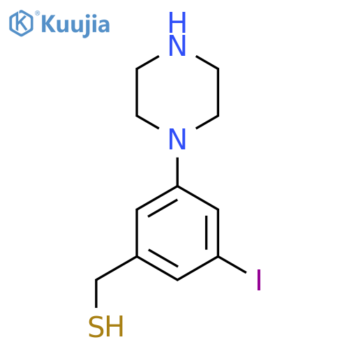 3-iodo-5-(piperazin-1-yl)phenylmethanethiol structure