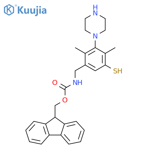 (9H-fluoren-9-yl)methyl N-{2,4-dimethyl-3-(piperazin-1-yl)-5-sulfanylphenylmethyl}carbamate structure