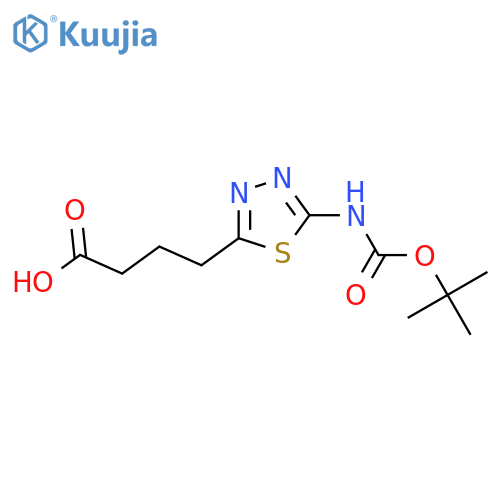 4-(5-{(tert-butoxy)carbonylamino}-1,3,4-thiadiazol-2-yl)butanoic acid structure