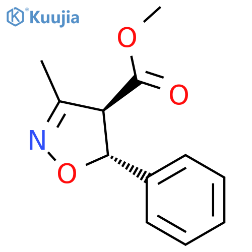4-Isoxazolecarboxylicacid, 4,5-dihydro-3-methyl-5-phenyl-, methyl ester, (4R,5R)- structure