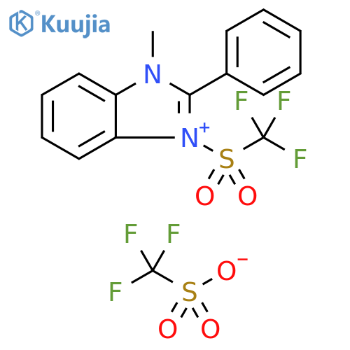 1-Methyl-2-phenyl-3-((trifluoromethyl)sulfonyl)-1H-benzo[d]imidazol-3-ium trifluoromethanesulfonate structure