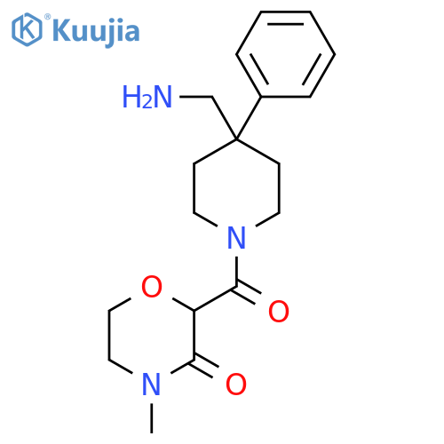 2-4-(aminomethyl)-4-phenylpiperidine-1-carbonyl-4-methylmorpholin-3-one structure