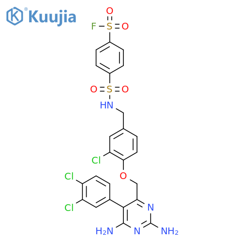Benzenesulfonylfluoride,4-[[[[3-chloro-4-[[2,6-diamino-5-(3,4-dichlorophenyl)-4-pyrimidinyl]methoxy]phenyl]methyl]amino]sulfonyl]- structure