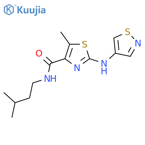 5-methyl-N-(3-methylbutyl)-2-(1,2-thiazol-4-yl)amino-1,3-thiazole-4-carboxamide structure
