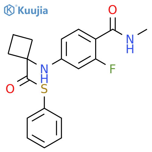 Cyclobutanecarbothioic acid, 1-[[3-fluoro-4-[(methylamino)carbonyl]phenyl]amino]-, S-phenyl ester structure