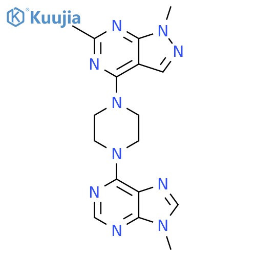 6-(4-{1,6-dimethyl-1H-pyrazolo[3,4-d]pyrimidin-4-yl}piperazin-1-yl)-9-methyl-9H-purine structure