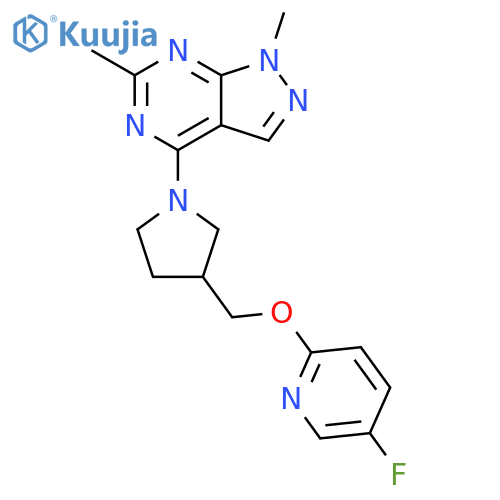 2-[(1-{1,6-dimethyl-1H-pyrazolo[3,4-d]pyrimidin-4-yl}pyrrolidin-3-yl)methoxy]-5-fluoropyridine structure