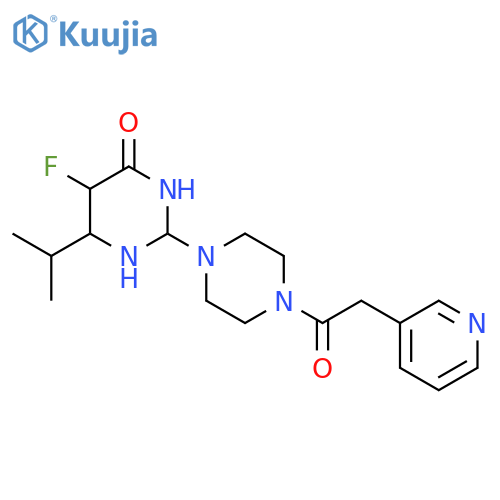 5-Fluoro-6-(propan-2-yl)-2-{4-[2-(pyridin-3-yl)acetyl]piperazin-1-yl}-3,4-dihydropyrimidin-4-one structure