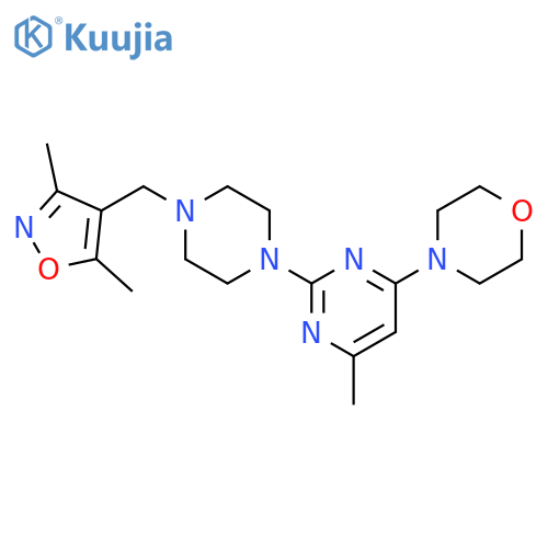4-(2-{4-[(3,5-dimethyl-1,2-oxazol-4-yl)methyl]piperazin-1-yl}-6-methylpyrimidin-4-yl)morpholine structure