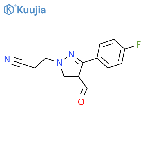 3-[3-(4-fluorophenyl)-4-formyl-1H-pyrazol-1-yl]propanenitrile structure