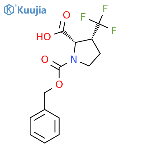 (2S,3R)-1-(benzyloxy)carbonyl-3-(trifluoromethyl)pyrrolidine-2-carboxylic acid structure