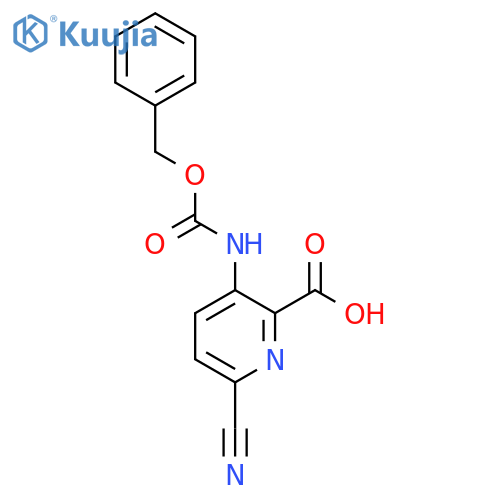 3-{(benzyloxy)carbonylamino}-6-cyanopyridine-2-carboxylic acid structure