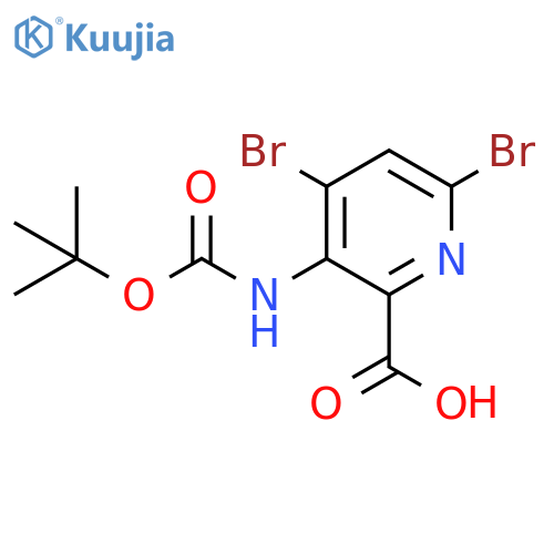 4,6-dibromo-3-{(tert-butoxy)carbonylamino}pyridine-2-carboxylic acid structure