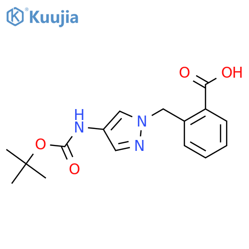 2-(4-{(tert-butoxy)carbonylamino}-1H-pyrazol-1-yl)methylbenzoic acid structure