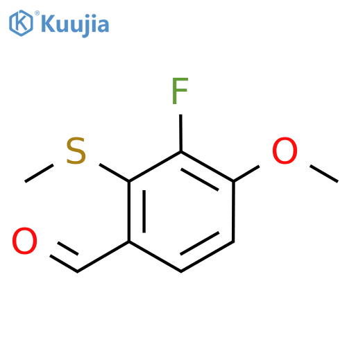 Benzaldehyde, 3-fluoro-4-methoxy-2-(methylthio)- structure