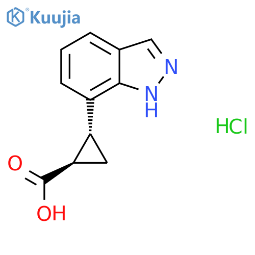rac-(1R,2R)-2-(1H-indazol-7-yl)cyclopropane-1-carboxylic acid hydrochloride structure