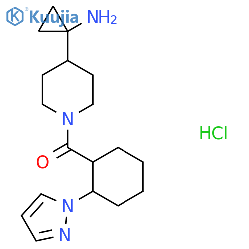1-{1-2-(1H-pyrazol-1-yl)cyclohexanecarbonylpiperidin-4-yl}cyclopropan-1-amine hydrochloride structure