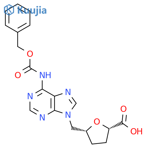 rac-(2R,5S)-5-(6-{(benzyloxy)carbonylamino}-9H-purin-9-yl)methyloxolane-2-carboxylic acid structure