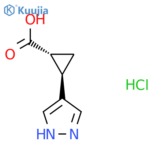 rac-(1R,2R)-2-(1H-pyrazol-4-yl)cyclopropane-1-carboxylic acid hydrochloride structure