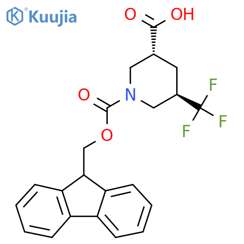 rac-(3R,5R)-1-{(9H-fluoren-9-yl)methoxycarbonyl}-5-(trifluoromethyl)piperidine-3-carboxylic acid structure