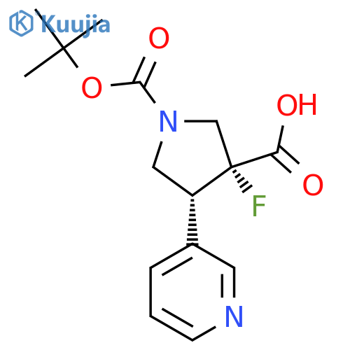 rac-(3R,4R)-1-(tert-butoxy)carbonyl-3-fluoro-4-(pyridin-3-yl)pyrrolidine-3-carboxylic acid structure