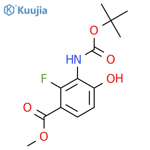 methyl 3-{(tert-butoxy)carbonylamino}-2-fluoro-4-hydroxybenzoate structure