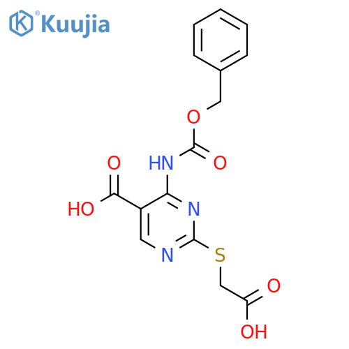 4-{(benzyloxy)carbonylamino}-2-(carboxymethyl)sulfanylpyrimidine-5-carboxylic acid structure