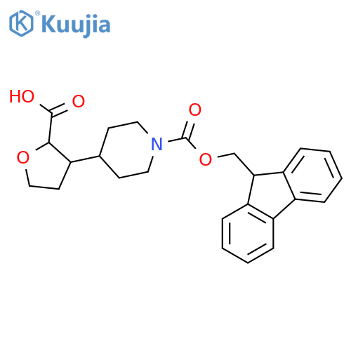 3-(1-{(9H-fluoren-9-yl)methoxycarbonyl}piperidin-4-yl)oxolane-2-carboxylic acid structure