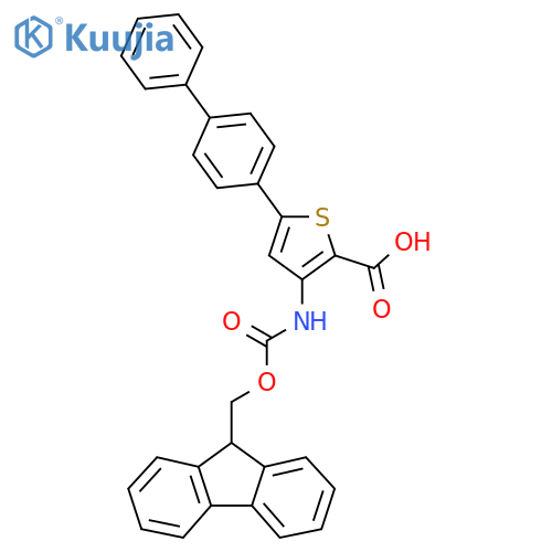 5-{[1,1'-biphenyl]-4-yl}-3-({[(9H-fluoren-9-yl)methoxy]carbonyl}amino)thiophene-2-carboxylic acid structure