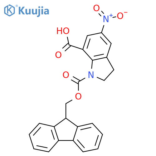 1-{(9H-fluoren-9-yl)methoxycarbonyl}-5-nitro-2,3-dihydro-1H-indole-7-carboxylic acid structure