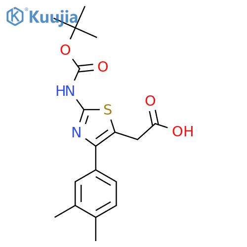 2-(2-{(tert-butoxy)carbonylamino}-4-(3,4-dimethylphenyl)-1,3-thiazol-5-yl)acetic acid structure