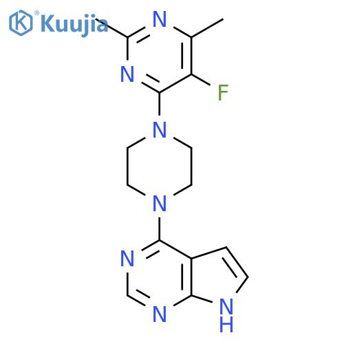 5-fluoro-2,4-dimethyl-6-(4-{7H-pyrrolo[2,3-d]pyrimidin-4-yl}piperazin-1-yl)pyrimidine structure