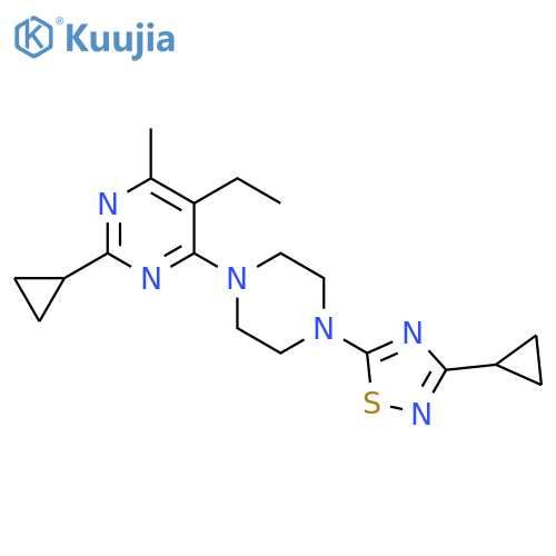 2-cyclopropyl-4-[4-(3-cyclopropyl-1,2,4-thiadiazol-5-yl)piperazin-1-yl]-5-ethyl-6-methylpyrimidine structure