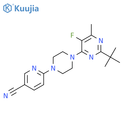 6-[4-(2-Tert-butyl-5-fluoro-6-methylpyrimidin-4-yl)piperazin-1-yl]pyridine-3-carbonitrile structure
